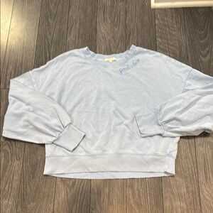 Z Supply Cropped Light Blue Crewneck L/S Sweatshirt with Embroidered Detail. SzM